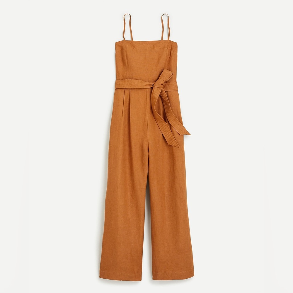Jcrew tie waist linen jumpsuit